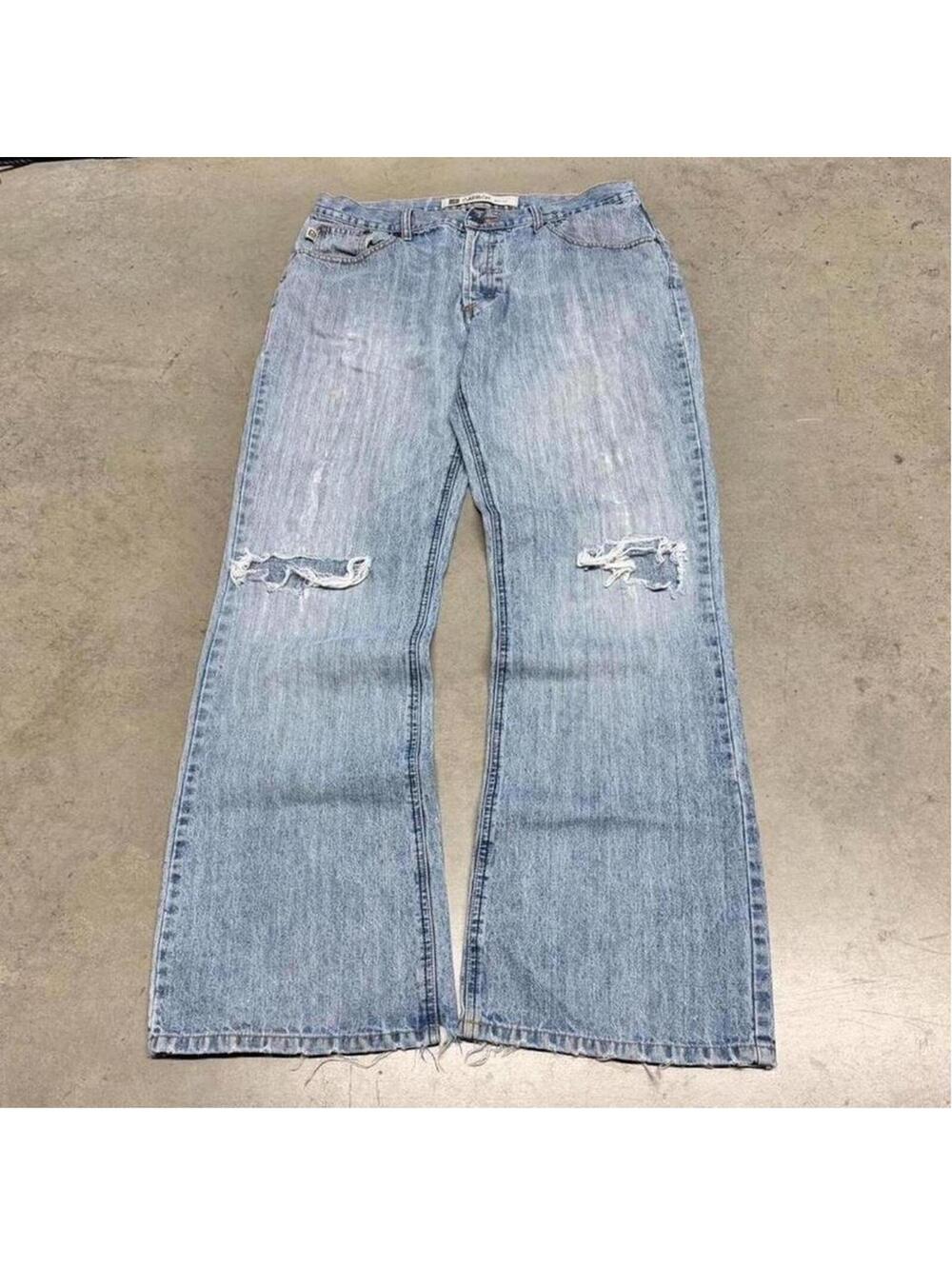 Vintage Carbon Flared Jeans Mens 34x33 Blue Denim Distressed Grunge Skate Y2K